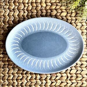 Denby Echo Blue Oval Serving Platter England Stoneware Spiral VTG MCM 9.75"x7"